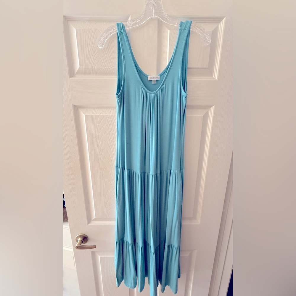 Calvin Klein Women's Blue Sleeveless Tiered Hem A-line Dress Size 6